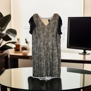 Gabby Skye 24W Black Lace Nude‎ Lined Cocktail Party Dress Plus Size Tiered